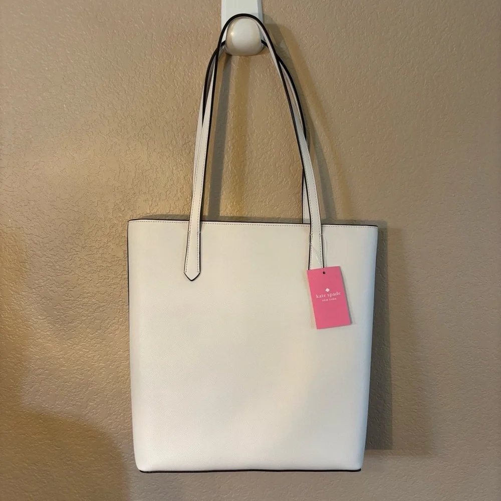 NWT Kate Spade Tote Parchment White Bag Saffiano PVC Daily K8662 Gold Logo NEW